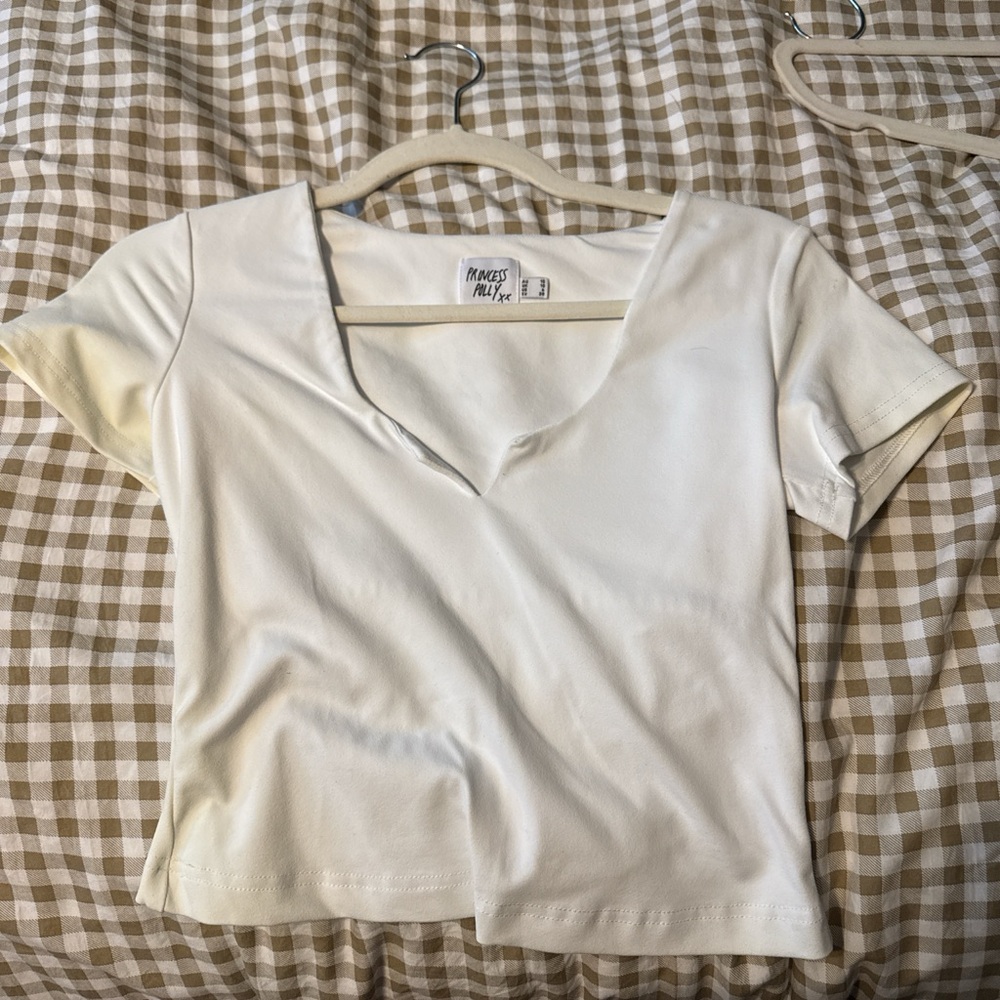 Princess Polly Cream V-Neck Crop Top